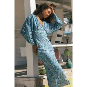 Lulus Azalea Blue Multi Floral Long Sleeve Midi Dress - Size S